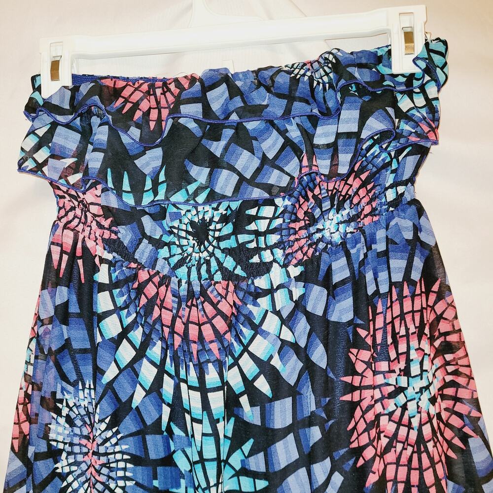 Theme blue geometric mosaic print strapless maxi dress Size Med Artsy Boho - Picture 5 of 7
